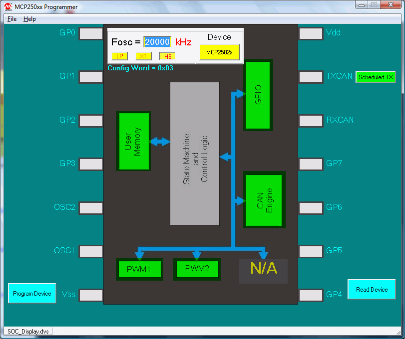 MCP2505x Programmer window